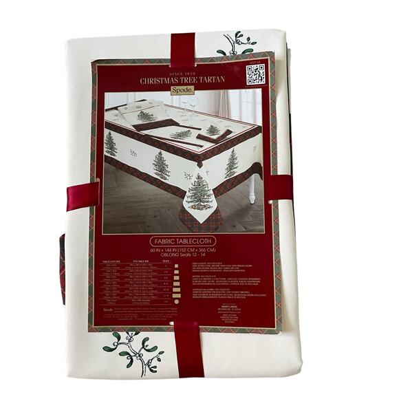 Spode Christmas Tree Tartan Holiday Tablecloth 60x144 Oblong Seats 12-14 New - Picture 15 of 16